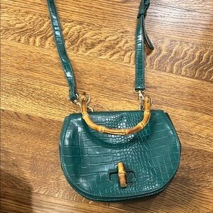Forever 21 Green Croc-Embossed Crossbody Bag with Bamboo Handle